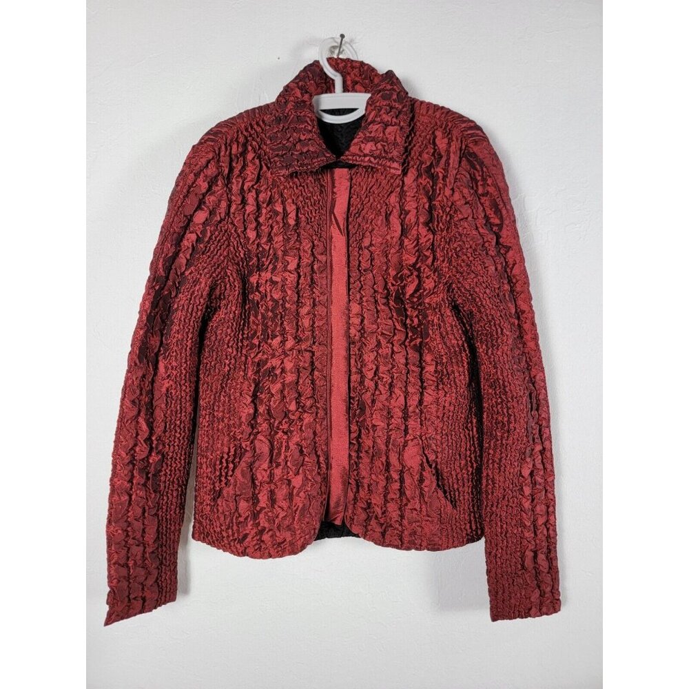 UbU Womens Crinkle Textured Reversible Cardigan Jacket Medium Red/Black Casual